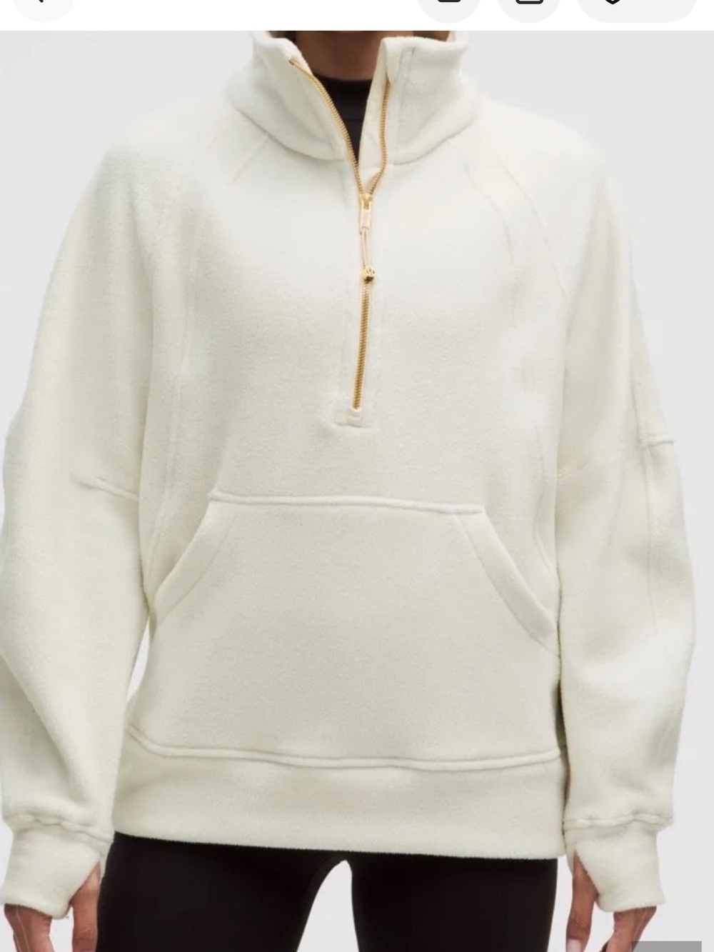 lululemon athletica Heathered Cream Funnel neck Half-Zip Scuba Pullover Gold Zip